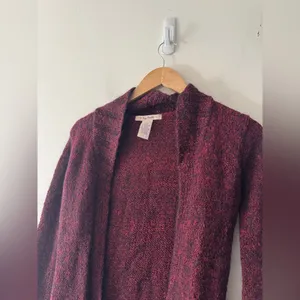 Free People Y2K‎ Tag Burgundy Open Cardigan Sweater Mohair Wool Blend thumbnail 2