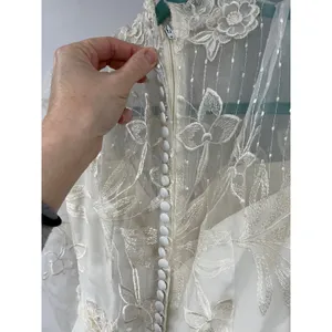 Vintage 80s‎ Victorian Revival Wedding Dress Ivory High Neck Sheer Lace Illusion thumbnail 11