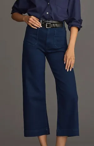 Maeve Colette High-Rise Wide-Leg Cropped Jeans Dark Wash 25 thumbnail 1