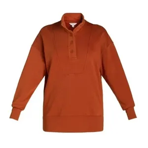Time and Tru Womens Sweatshirt Size M Auburn Sun Washed Mock Neck Button Placket thumbnail 2
