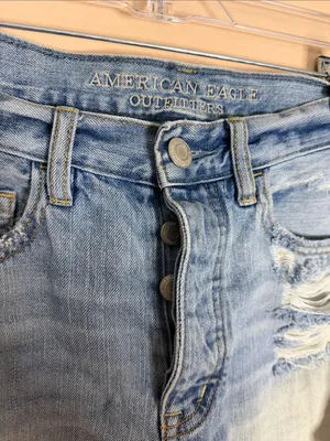 American Eagle Outfitters light blue distressed cutoff denim shorts thumbnail 3