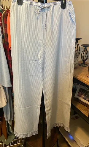 Thread & Supply Light Blue & White Pinstripe Wide-Leg Drawstring Pants thumbnail 1