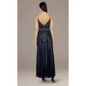 Marina V-Neck Beaded Navy Blue Formal Gown Size 6 Prom Hoco Ball Gala Retail$230 thumbnail 4