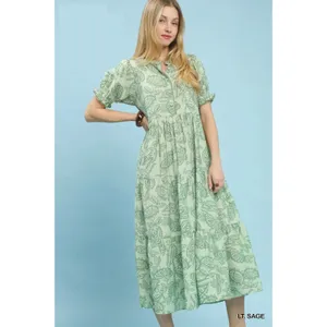 Umgee Paisley Print Tiered Midi Dress - Sage - Medium thumbnail 3
