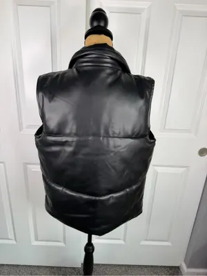 Azalea Wang Faux Leather Puffer Vest Black XL Snap Zip Oversized thumbnail 7