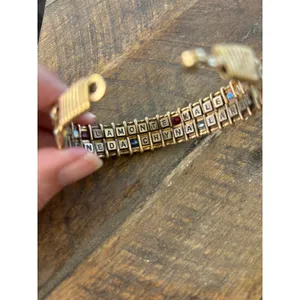 Vintage‎ Wire Wrapped Letter Block Bracelet Gold Tone Mixed Metal Statement thumbnail 5