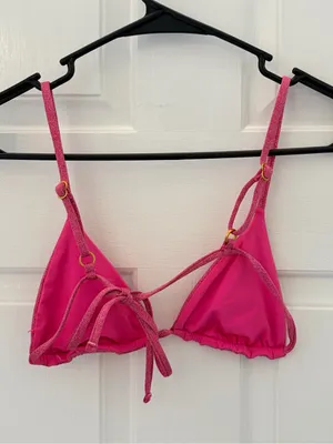 Pink Textured Triangle Bralette with Front Tie thumbnail 4