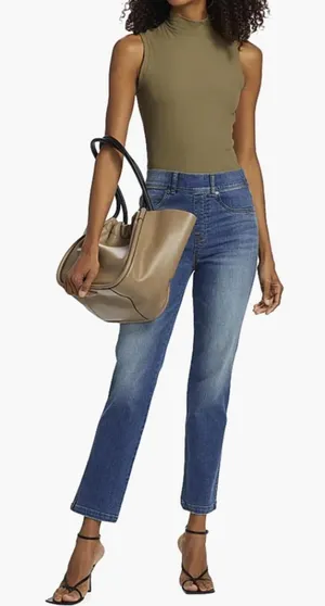 SPANX Vintage Indigo Straight-Leg Pull-on High-Rise Jeans - Size - Large thumbnail 1