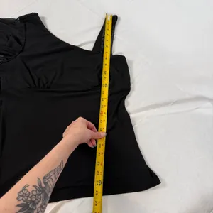 Studio Y Y2K Womens Black One Shoulder Sequin Strap Ruffle Mesh Sleeve Top Large thumbnail 3
