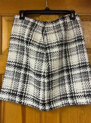 Loft Tweed Skirt Plaid Black White Pocket thumbnail 1