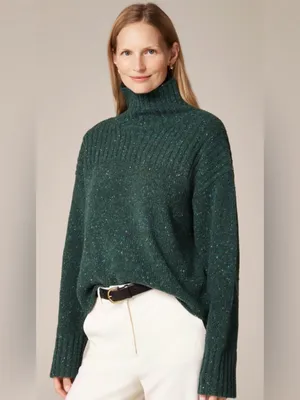 J. Crew Ribbed Turtleneck Donegal Wool Blend Sweater Forest S thumbnail 10
