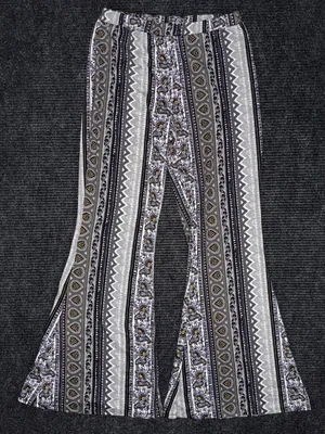 Eye Candy Women's Boho Mid Rise Flare Pants L Festival Multicolor Hippie Gypsy Paisley thumbnail 1
