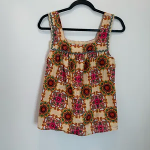 Anthropologie Let Me Be Abstract Ruffled Tank Top size 6 thumbnail 3