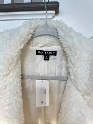 NWT Say What ? Fuzzy Ivory Sherpa Moto Jacket With Gold Zipper Size Small thumbnail 9