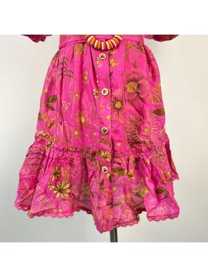 NWT Farm Rio x Anthropologie Beaded Belt Puff Sleeve Pink Mini Dress Sz SP thumbnail 6
