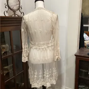 Elegant Cream Sheer Lace Cardigan thumbnail 3
