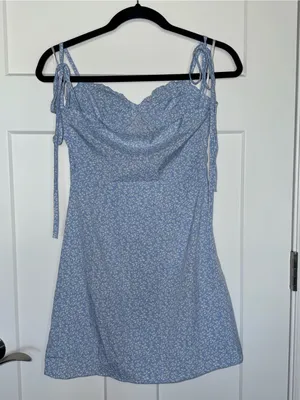 Light Blue Floral Spaghetti Strap Mini Dress thumbnail 2