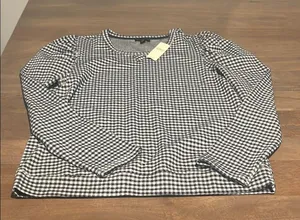 Anthropologie Blue and White Gingham Long Sleeve Top Sz M NWT thumbnail 1