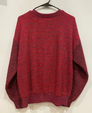 Vintage deep Red sweater with specks of blue -medium size oversized style thumbnail 1