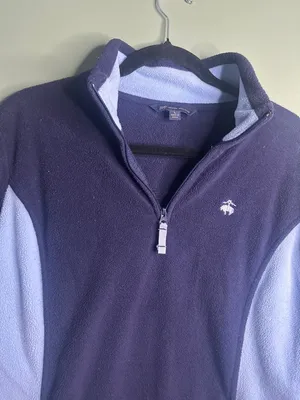 Brooks Brothers 346 Women's L Fleece Quarter Zip Pullover Navy Blue Colorblock thumbnail 4