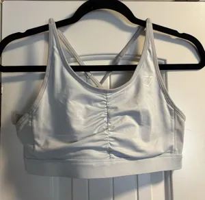 Gymshark‎ Sports Bra Womens Medium Light Blue Ruched Strappy Back Activewear thumbnail 1