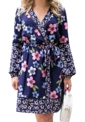 Eliza J Blue Faux Wrap Floral Puff Sleeve Dress Size 12 thumbnail 1
