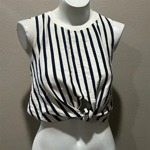 Zara Women's Nautical Striped Knot Crop Top Blue Sleeveless Size S thumbnail 2