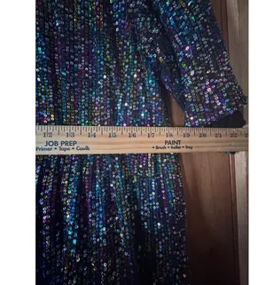 Amazing Lace Oil Slick Sequin Tiered Babydoll Concert and Party Mini Dress XL thumbnail 8