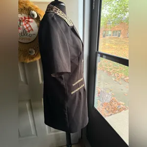 Vintage 90s Dress Savvy New York leopard trim blazer suit dress, size 12 thumbnail 4