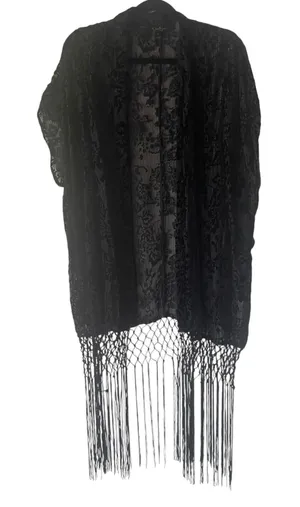 Jessica Simpson XL Witchy Velvet Fringe‎ Metallic Open Front Cardigan Long Top thumbnail 1