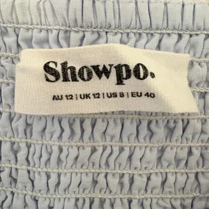 Showpo Chelle Shirred Mini Dress Tie Sleeve 8 Ice Blue Smocked Ruffle Cotton thumbnail 5