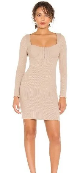 REVOLVE astr the label taupe tan long sleeve ribbed‎ mini dress size small thumbnail 1