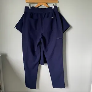 Figs Navy Blue Scrub Set-High Waisted Down Scrub Pants and Top thumbnail 3