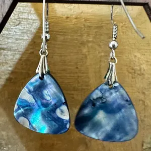 Abalone silver tone drop earrings thumbnail 2