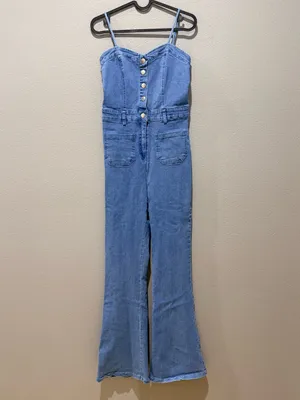 West Of Melrose Denim Flare Jumpsuit Size S thumbnail 3