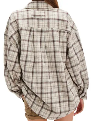 NWT We The Free Cream and Brown Plaid Button-Down Shirt Size XL thumbnail 2