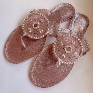 Jack Rogers Women's Pink and Rose Gold Sparkle‎ Georgica Jelly Sandal Size 9 thumbnail 1