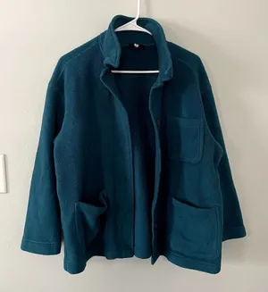 III State polartec turquoise green fleece sweater pockets collared button‎ down thumbnail 1