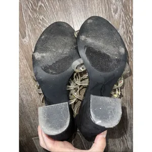 Liliana Crush Size 8 Black Suede Gold Strappy‎ Chunky Heel , S-101 thumbnail 6