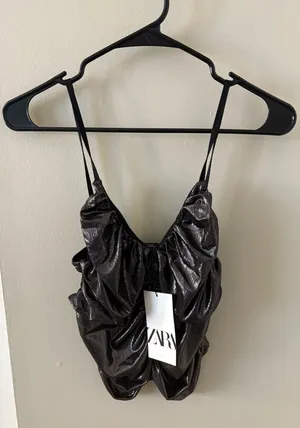 Zara Silver Ruffled Top NWT  thumbnail 1