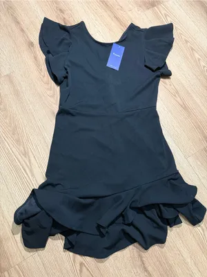 Floerns Black Ruffle Hem Mini Dress Flutter‎ Sleeve Fit and Flare Size L NWT thumbnail 2