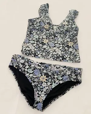 Source Unknown Tankini bikini set | Micro floral colorful ruffle purple Size XXL thumbnail 1