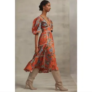 Anthropologie ×Love The Label Puff-Sleeved Tiered Midi Dress Size XS thumbnail 3