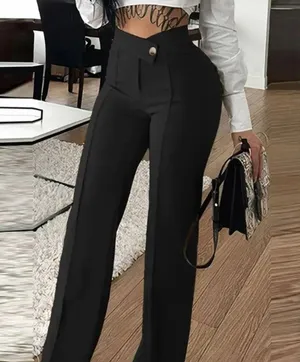 Soana Boutique Buttoned Straight Leg Work Pants Black Size L thumbnail 3