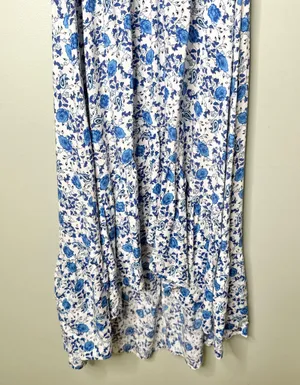 Abel The Label Hi-Lo Ruffle Hem Short Sleeve Floral Maxi Dress Blue White Medium thumbnail 7