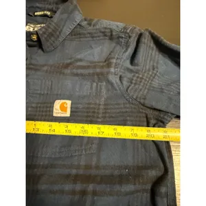 Carhartt Rugged Flex Women Medium Relaxed Fit Plaid Flannel‎ tunic Navy Blue thumbnail 2