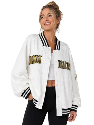 NWT Gameday Couture Wake Forest Demon Deacons Cable Knit Varsity Jacket White XL thumbnail 1