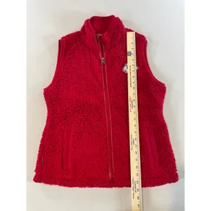 Antigua Sherpa Fleece Vest Red Womens Size L Chief Stitched Logo Full Zip thumbnail 3