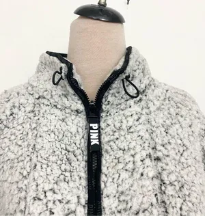 Victoria’s Secret PINK gray Sherpa half zip pullover sweatshirt large thumbnail 4