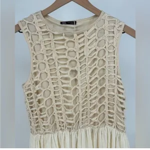 Zara cream ivory off white crochet midi dress thumbnail 8